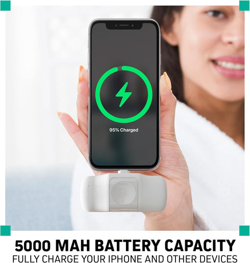 3-in-1 Portable Charger 5000 mAh Battery, Ultra-Compact Fast Charging for iPhone, USB-C Devices, Smartwatch (White)