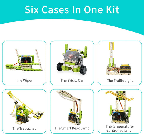 6-in-1 Programmable 200+ ELECFREAKS microbit Ring:bit Starter Kit, Makecode Coding Learning Kit with Building