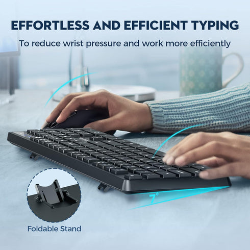 Wireless Keyboard and Mouse Combo, COLIKES 2.4G USB Cordless Mouse and Keyboard, 3 Level DPI Slim Ergonomic Mouse for