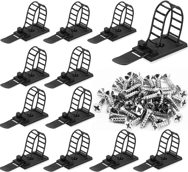 50Pcs Adhesive Cable Management Ties - Extra Screw & Hole, Multi-Purpose Wire Organizer Adjustable Nylon Cable Straps