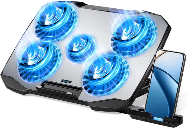 Laptop Cooling Pad, Gaming Laptop Cooler with 5 Quiet Fans for 12-15.6 Inch Laptops, Adjustable Stand