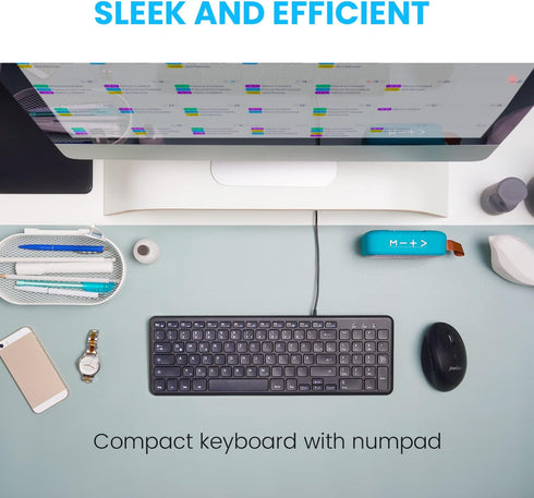 Perixx PERIBOARD-213U Wired Silent USB Scissor Keyboard, Compact Design with Number Pad - Black - US English