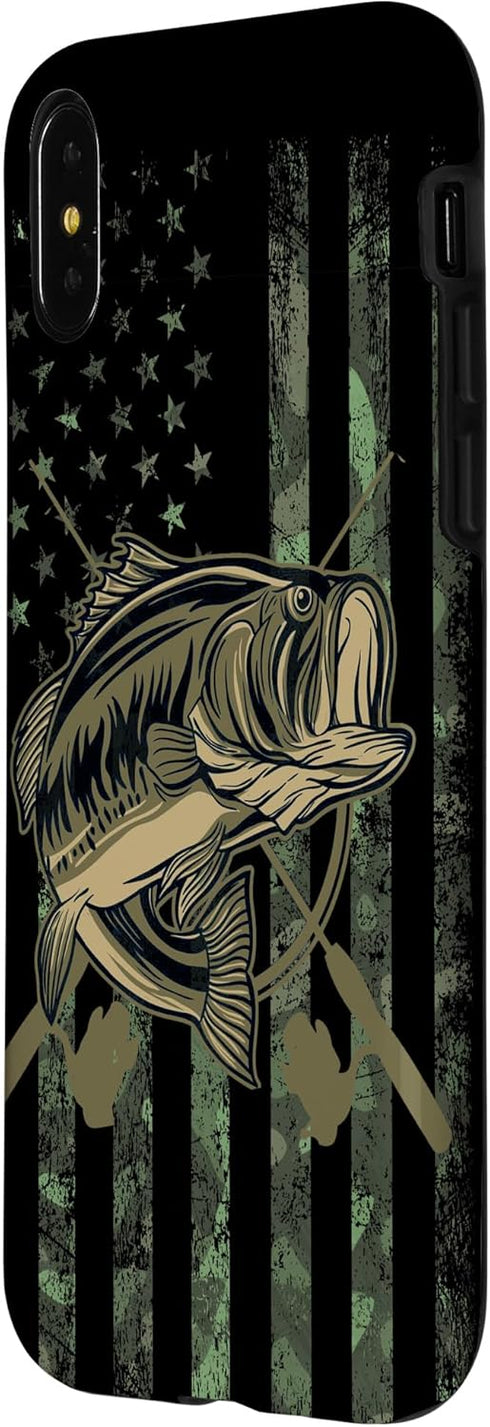 Camo American Flag Bass Fishing Gift Case for iPhone X/XS Fisherman