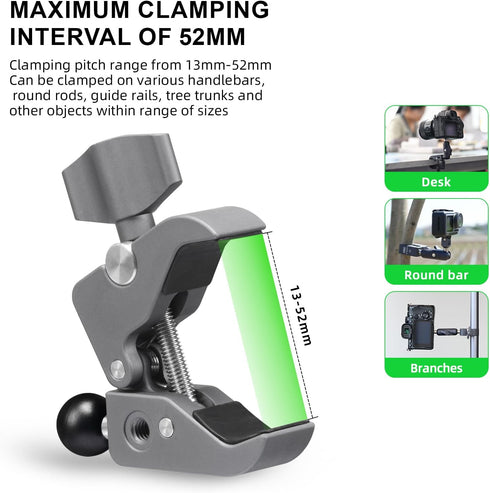 FANAUE Aluminum Handlebar Base Mount with 17mm Ball Head Adapter, Strong Rod Clamp for Rails 0.5'' to 2'' Diameter,