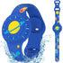 Waterproof AirTag Bracelet for Kids, Cute Cartoon Holder in Soft Silicone for Apple GPS Tracker - Navy Blue Planet