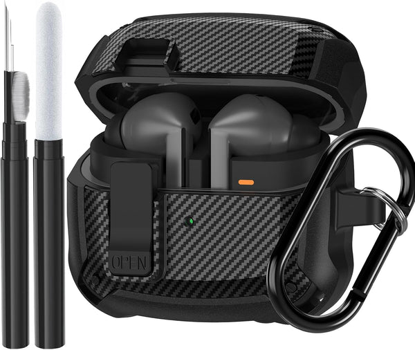 Samsung Galaxy Buds 3 Pro Case - Military Shell Cover with Lock Clip, Protective Armor Skin, Cleaner Kit & Carabiner
