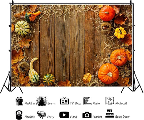 5x3ft Fall Thanksgiving Backdrops for Photography, Rustic Brown Wood Board Festival Decoration for Kids Baby Portraits