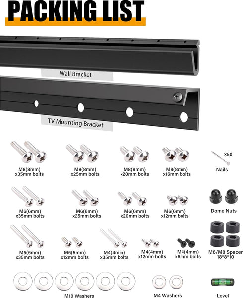Heavy Duty No-Stud TV Mount for 32-75 Inch TVs, Studless Drywall Bracket, Easy Install, Supports VESA 600x400mm