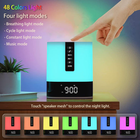 Night Light Bluetooth Speaker, HD Stereo Sound, Wireless Alarm Clock with Multicolor Changing Bedside Lamp