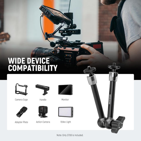 NEEWER 9.8"/25cm Adjustable Friction Magic Arm with 1/4" Screw on Both Ends, Compatible with SmallRig Cage, Flash/LED Light/Microphone/Monitor/SuperClip, Max Load 4.4lb/2kg, ST08