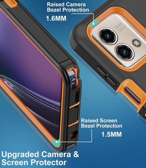 Moto G Stylus 2023 5G Case, with Built in Screen Protector, Heavy Duty Drop Protection, Orange