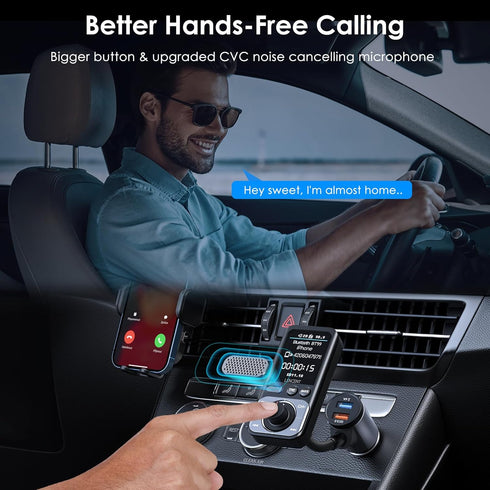 LENCENT Bluetooth 5.0 FM Transmitter for Car, AUX Car Radio Adapter, Big Color Screen, MP3 Music Player, QC3.0 Fast