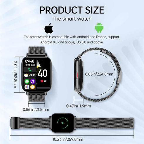 Smart Watch for Men Women, 1.85" IP68 Waterproof Smartwatch, Fitness Tracker with Heart Rate/Sleep Monitor, Black