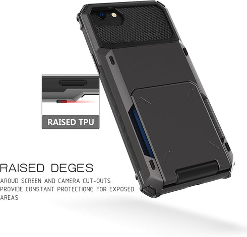 Asuwish Hybrid Phone Case for iPhone 7/8/SE 2020/2022, Gray, with Screen Protector & Credit Card Holder Slot.