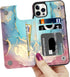LETO Luxury Flip Folio Leather Wallet Case for iPhone 13 Pro Max, Card Slots Protective Shell (Opal Marble Blue Purple)