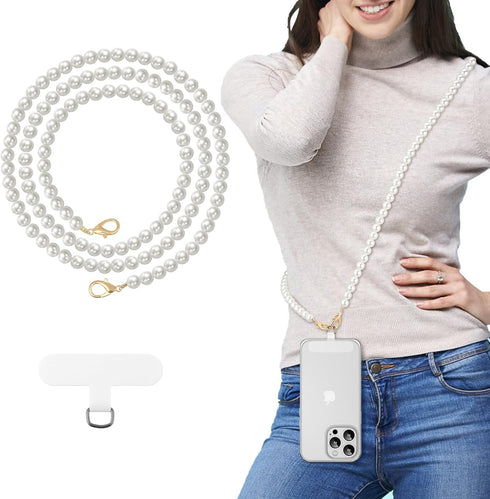 MoKo Universal Phone Lanyard, Pearl Beaded Cell Phone Chain Crossbody Strap Anti-Theft