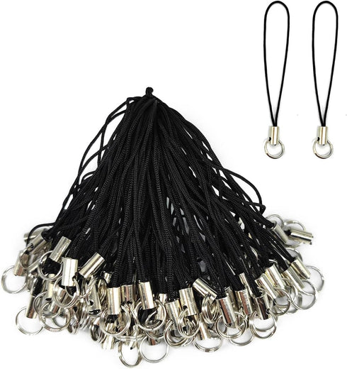 100pcs Black Hand Wrist Strap Lanyard for Cell Phone, Detachable Phone Ring Strap, Phone Charm Cords, DIY Lanyard