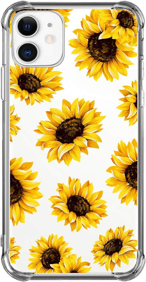 Sunflower Clear Case for iPhone 11 (2019) - Yellow Sunflower Floral Back Cover, Transparent Soft TPU Bumper Shockproof