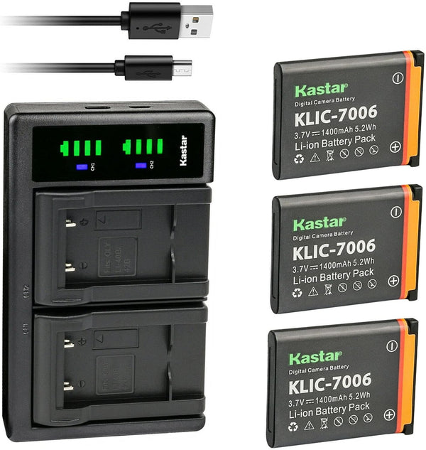 Kastar 3-Pack LB-012 Battery and LTD2 USB Charger, Compatible with Kodak PixPro FZ51, FZ52, FZ53, SL5 Camera