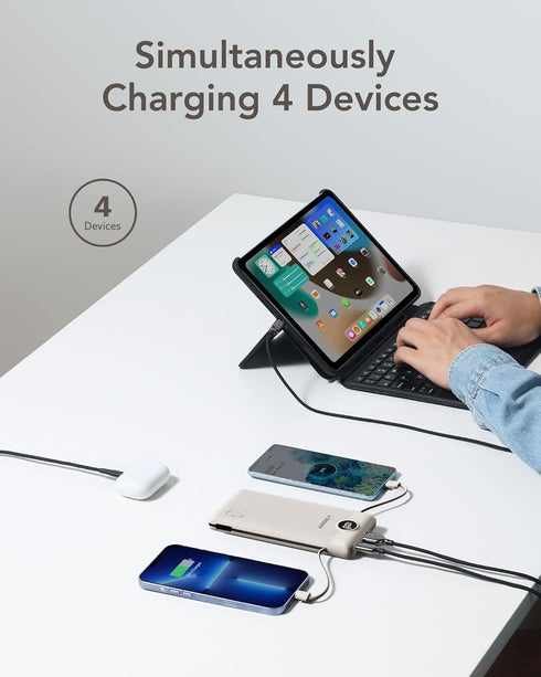 VEGER Portable Charger for iPhone, 10000mAh Slim Fast Charging USB C Power Bank with Built-in Cables