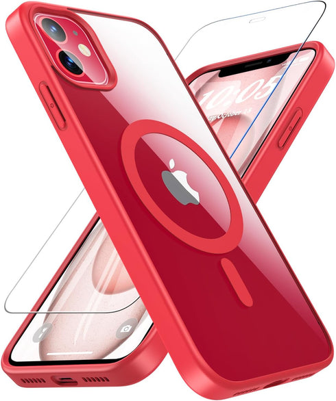 BESINPO Red Magnetic Case for iPhone 11, with Tempered Glass Screen Protector, Compatible with MagSafe, 360 Full-Body