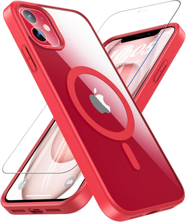 BESINPO Red Magnetic Case for iPhone 11, with Tempered Glass Screen Protector, Compatible with MagSafe, 360 Full-Body