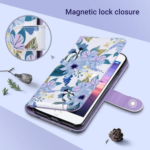 ULAK Premium PU Leather Wallet Case for iPhone 7 Plus/8 Plus, Blossom Flip Cover with Card Holder