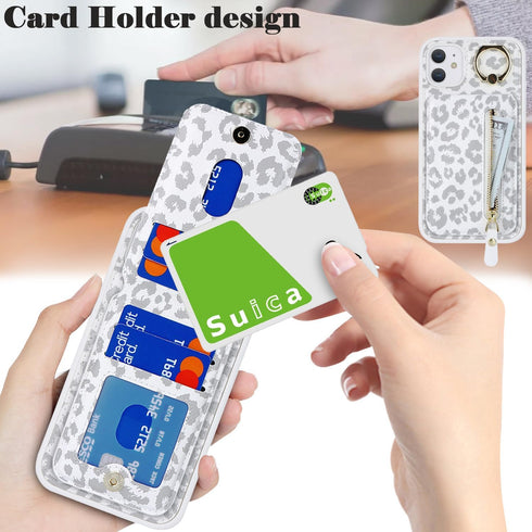 iPhone 12 Pro Case with Card Holder, Wallet for Women MagSafe Compatible Detachable 2-in-1 for Men, White Leopard
