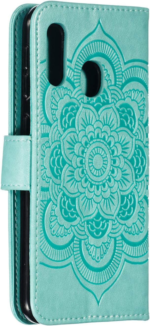 LEECOCO Mandala Embossing Luxury PU Leather Flip Case for Samsung A10E, Magnetic Stand Card Slot Folio