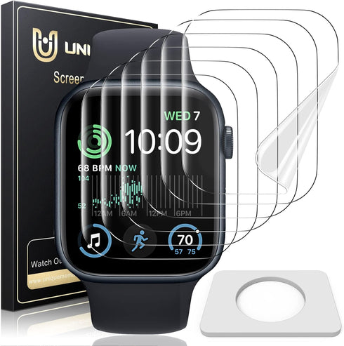UniqueMe 6 Pack TPU Screen Protector for Apple Watch 44mm SE Series 6/5/4, Anti-Scratch Soft HD Clear Film