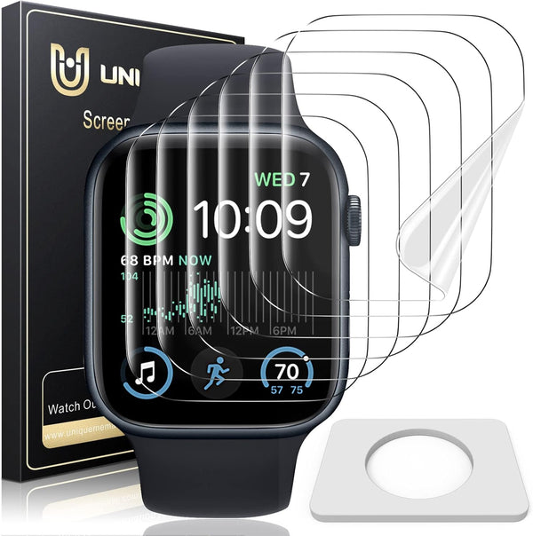UniqueMe 6 Pack TPU Screen Protector for Apple Watch 44mm SE Series 6/5/4, Anti-Scratch Soft HD Clear Film