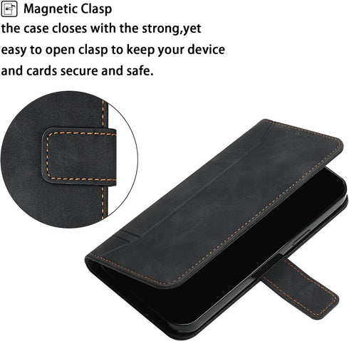 Motorola Moto E13 Wallet Case, Cute PU Leather with Magnetic Kickstand & 3 Card Slots - HX3 Smile Black Protective Case.