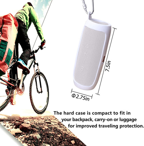 LTGEM Silicone Carrying Travel Case for JBL FLIP 5 Waterproof Portable Speaker with Extra Carabiner - White