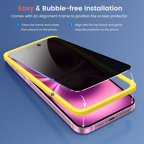 Fotbor 2Pack iPhone 16 Privacy Screen Protector with 2Pack Camera Lens Protector, Anti Spy Tempered Glass Kit