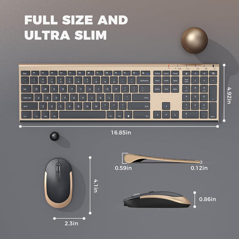 Vssoplor Wireless Keyboard and Mouse Combo, 2.4GHz Rechargeable Quiet Full-Size Set for Windows, Laptop, PC