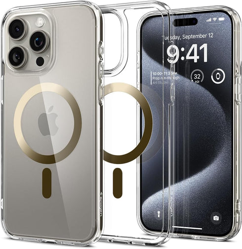 Spigen iPhone 15 Pro Case - Magnetic Ultra Hybrid MagFit, Gold, Military-Grade Protection, Anti-Yellowing, MagSafe