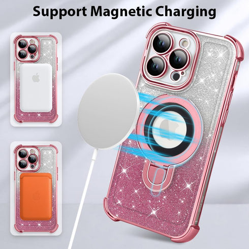 KANGHAR for iPhone 13 Pro Max Case, MagSafe Support, Kickstand, Electroplate Edge, Shockproof, Pink