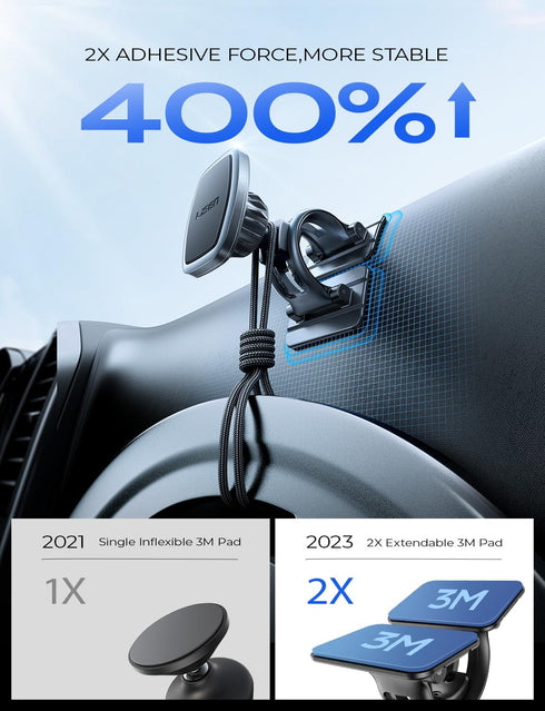 LISEN Magnetic Car Phone Mount for iPhone and Android, 6 Magnets and Adjustable Arch Design, Black