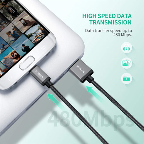 UGREEN 1.5FT Micro USB Cable - Fast Charging, Durable Nylon Braided Charger for Samsung Galaxy S7, LG V10, PS4 & More.