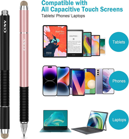 Stylus Pen, 2 in 1 Fine Point and Mesh Tip Stylus for Touch Screen, Compatible for Tablet and Cellphone (1Pc, Black)