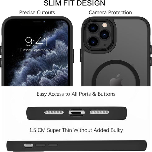 BENTOBEN iPhone 11 Pro Case - Slim Shockproof Bumper, Translucent Matte, MagSafe Compatible, Black, 5.8" 2019.