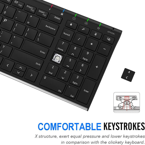 Arteck USB Wireless Keyboard Ultra Slim Stainless Steel with Numeric Keypad for PC/Laptop/Computer, Windows 11/10/8