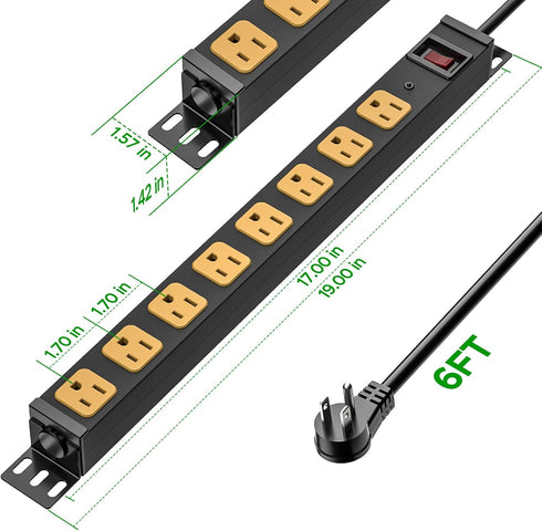 CRST 8 360 2100 15Amp/1875W 6FT 14AWG Outlet Heavy Duty Rotating Mountable Power Strip, Joules Surge Protector Power