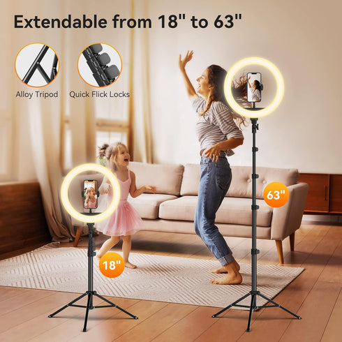 TODI 12" Dimmable LED Ring Light with 63" Tripod Stand, Phone Holder, Remote for Makeup/Live Stream/Photography