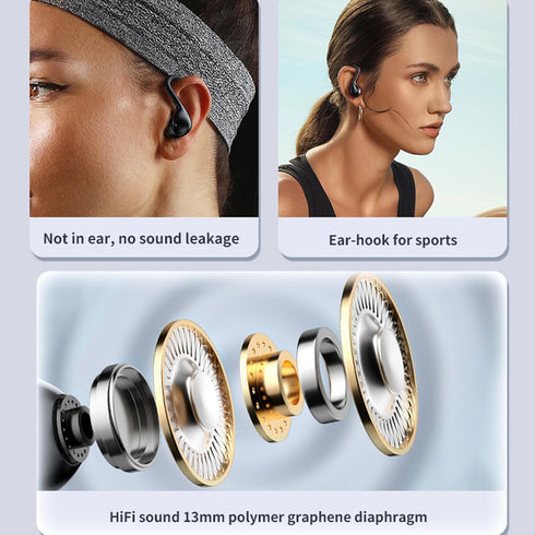 Wireless Earbuds, Open-Ear Bluetooth 5.3 Noise Cancelling Headphones with Ear Hooks, 60H Playtime for Running