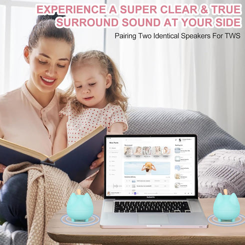 Cute Small Bluetooth Speaker, Cat Mini Wireless Speakers with Loud Stereo Sound, 40H Playtime, Green