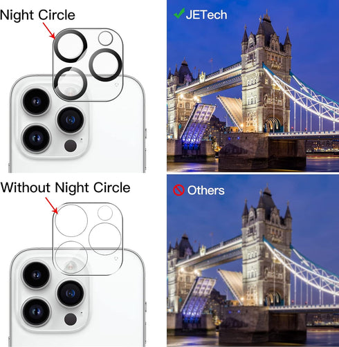 JETech 9H Tempered Glass Camera Lens Protector for iPhone 14 Pro/Pro Max, Anti-Scratch, HD Clear, 3-Pack, Case Friendly.