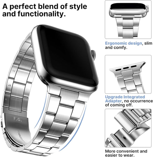 Fullmosa No Tools Needed Compatible Apple Watch Bands for Women Men, Metal Strap with Case for iWatch Series 9 8 7 6 5