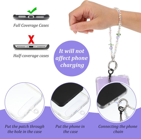 WJIAAA Colorful Crystal Phone Wrist Strap Beaded,Cell Phone Charm Chain with Tether Tab Hands-Free, Detachable Beaded