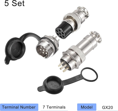 MECCANIXITY Aviation Connector Set, 20mm, 7 Terminals, 5A 150V, GX20 Waterproof Male Female Connector, 5 Sets